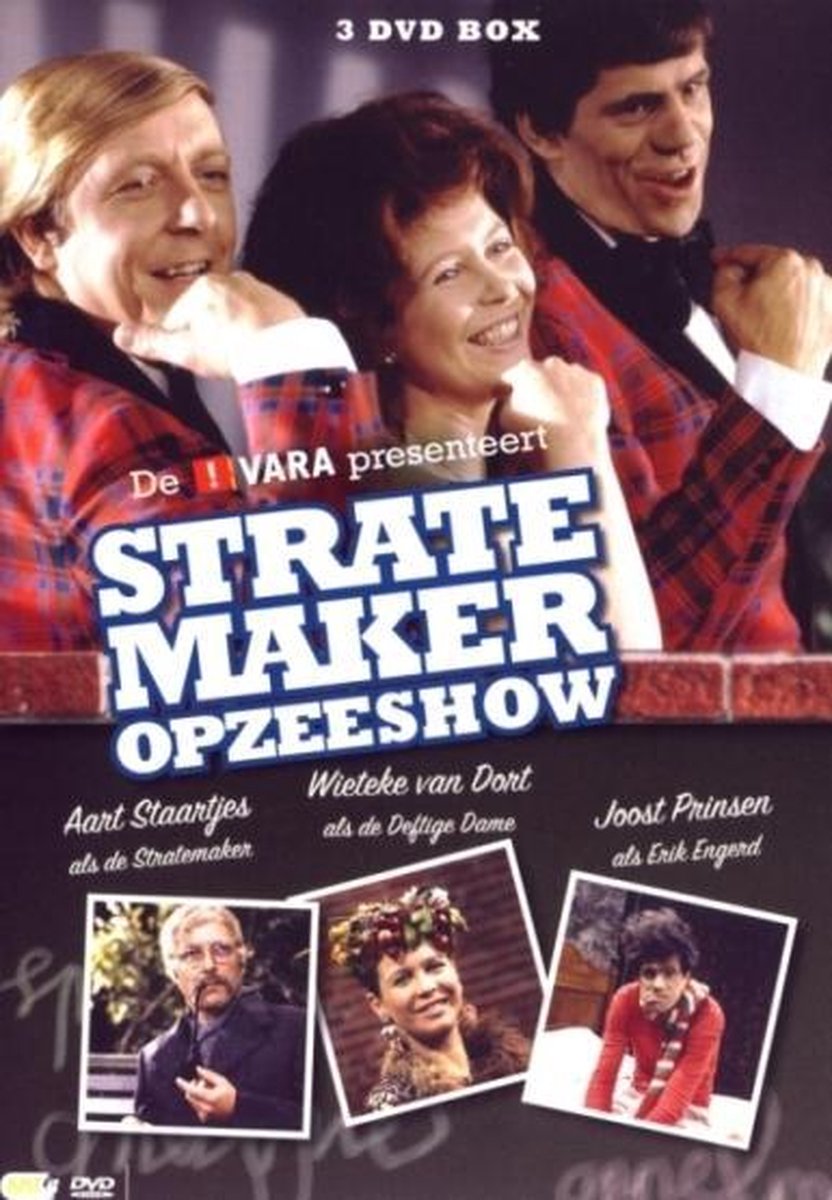 dvd box, comedy, drie personen, gestreepte jas, poster show
