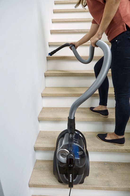 Philips Stofzuiger zonder Zak FC9741/09 - Alle Vloertypen - Sterke Zuigkracht - Met HEPA 13 Allergiefilter - Lang Snoer - Incl 4 Extra Mondstukken - Zwart