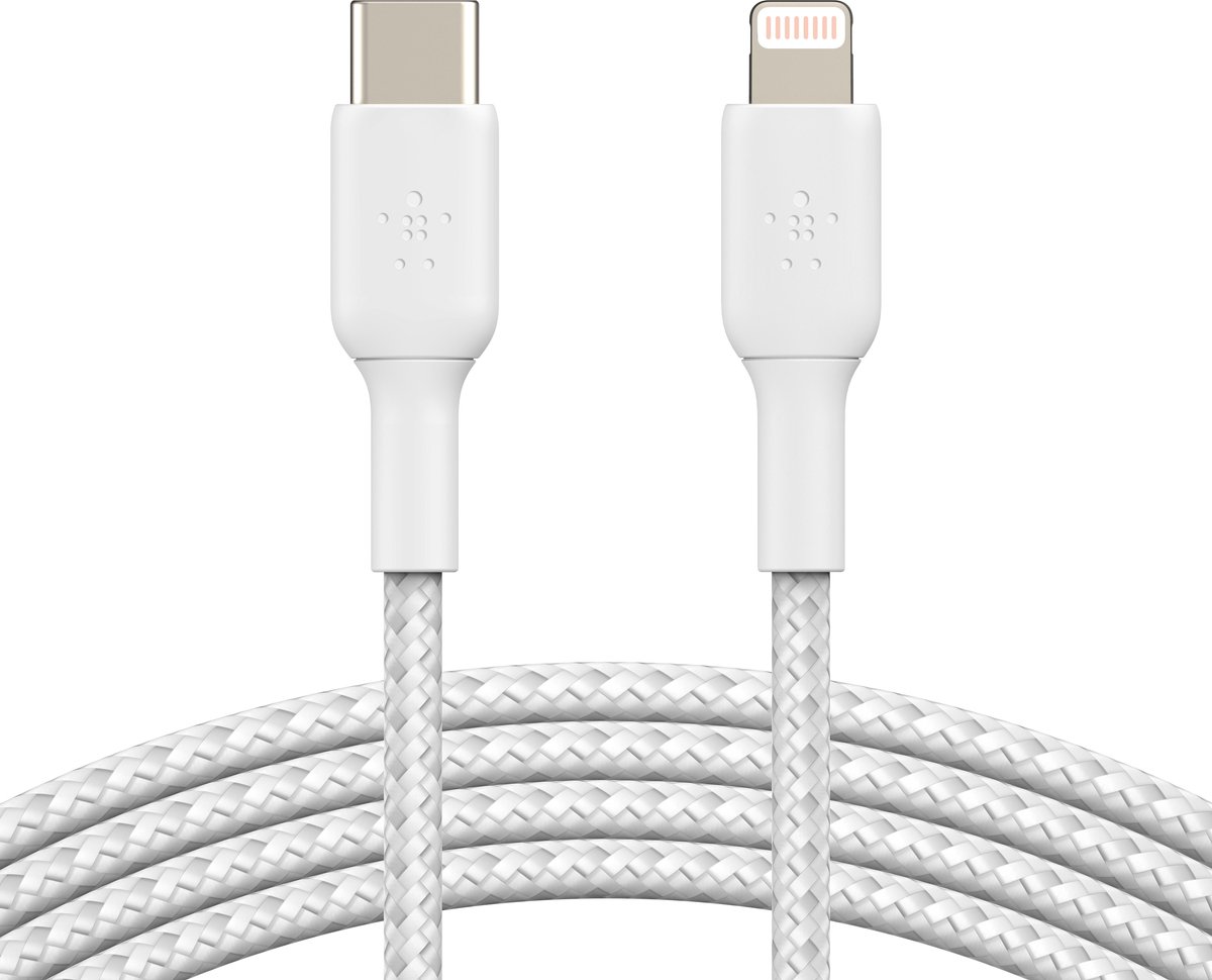 Belkin Braided iPhone Lightning naar USB-C kabel - 2m - Wit