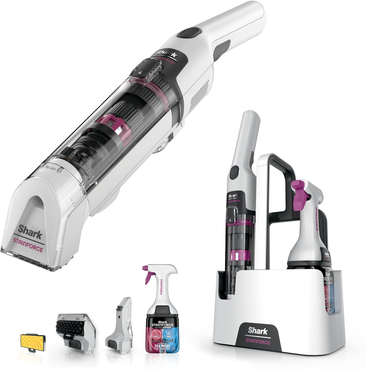 Shark StainForce Draadloze Handzame Vlekkenverwijderaar met draagcaddy, spleetopzetstuk en krachtige spray voor vloerbedekking, vloerkleden, bekleding van meubels en autobekleding - HX100EUT