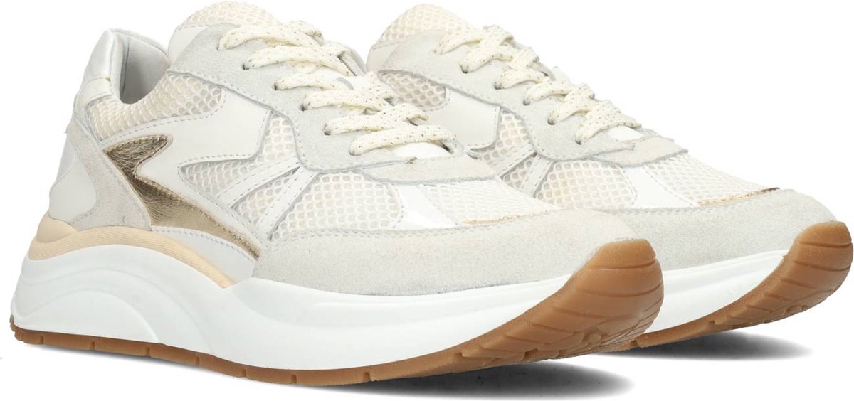 PS Poelman - maat 38 - CHARU Dames Sneakers - Wit Met Beige Combinatie