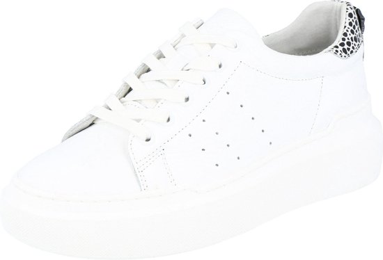 PS Poelman Star -maat 41- Dames Leren Tennis Sneakers met Leopard Print en Strap - Wit