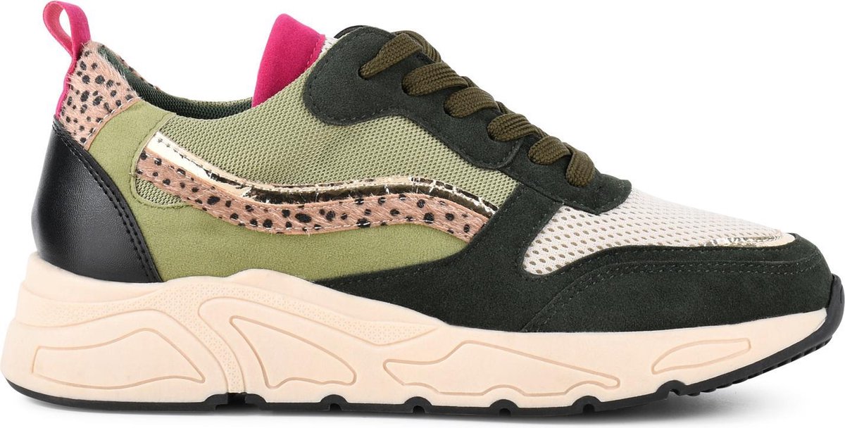 PS Poelman Dames - CAROCEL Imitatie Leren Suedè PU Runner Sneakers - 37 -  Beige Profielzool