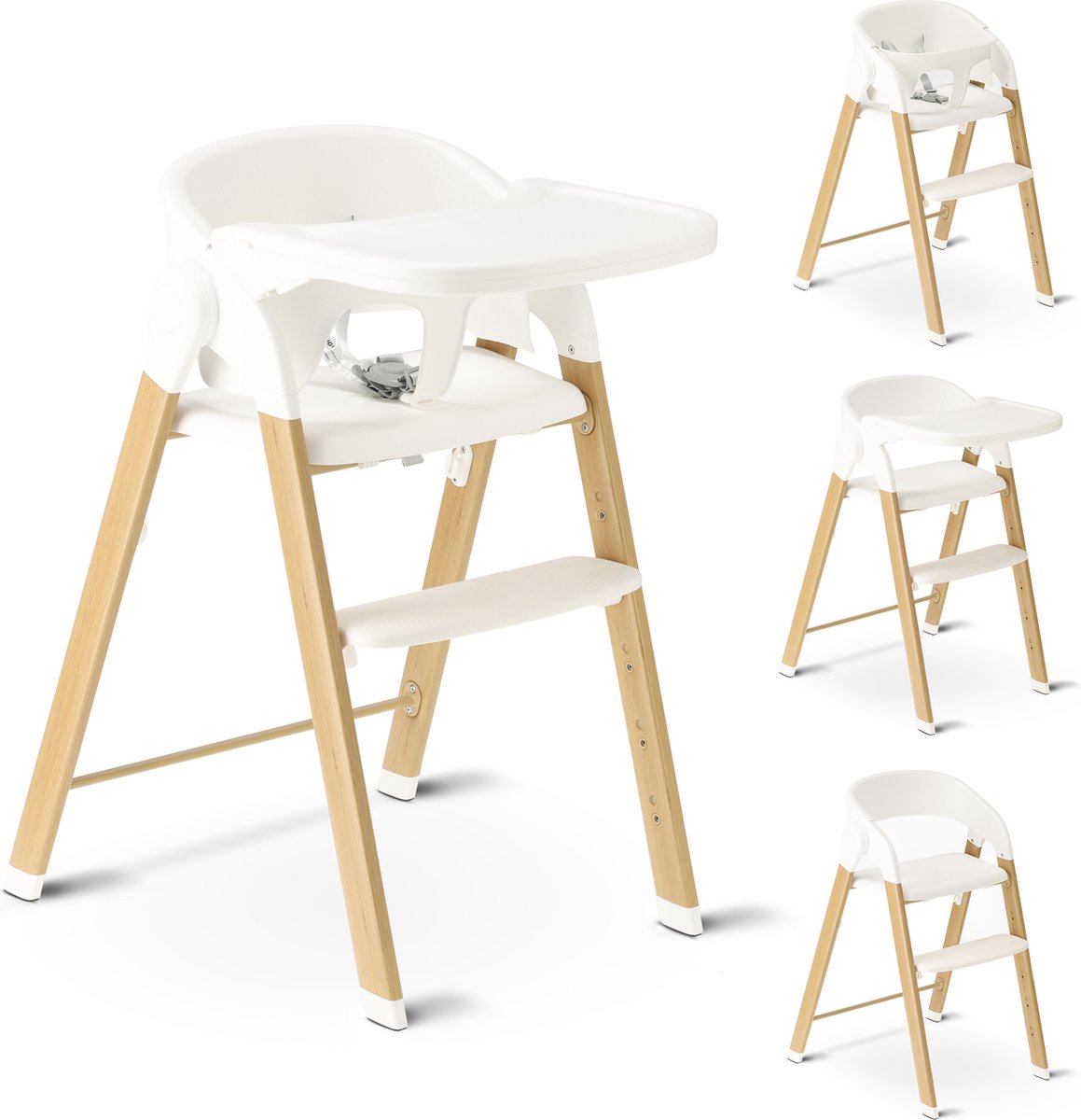 eetstoel, kindstoel, hoogtafel, houten poten, verstelbare tafel