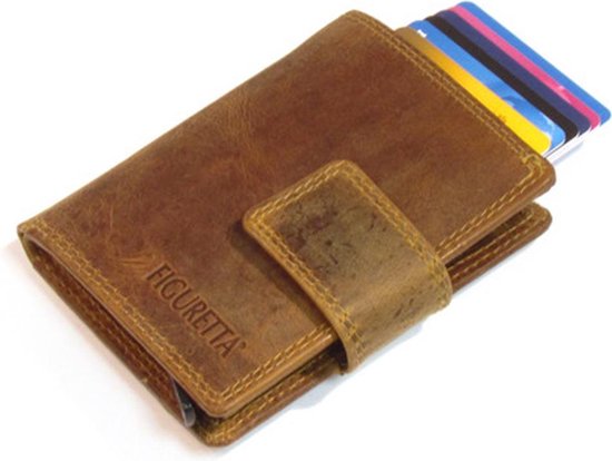 Figuretta Leren RFID Cardprotector Creditcardhouder met muntgeldvak - Cognac