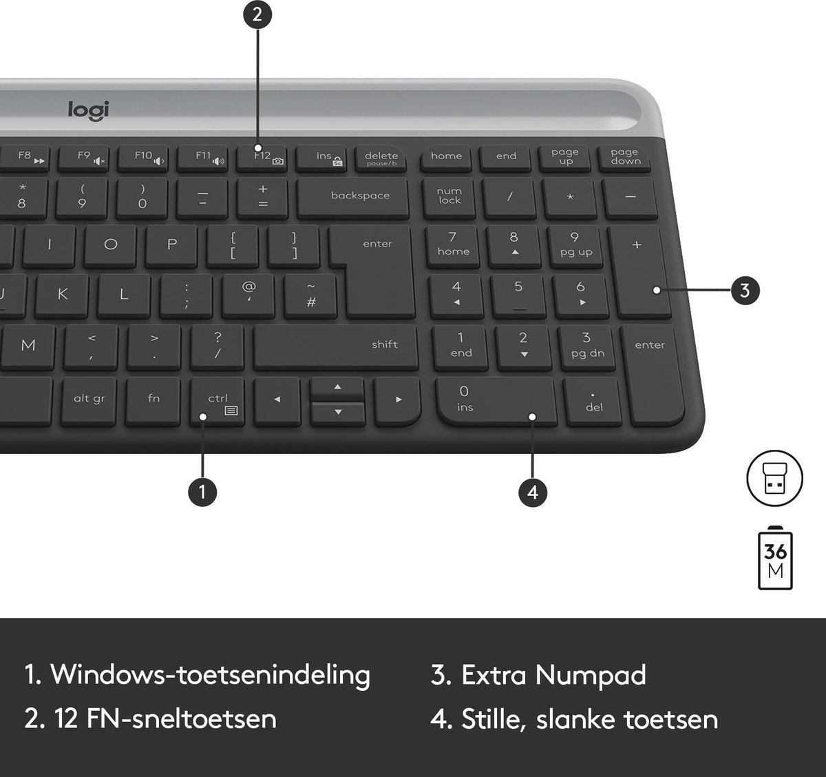 Logitech MK470 Slim Combo - Draadloos toetsenbord en muis - QWERTY - Zwart