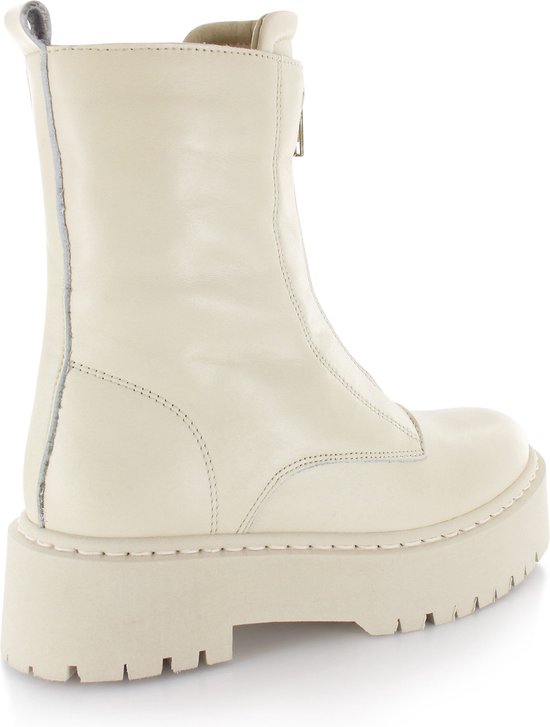 PS Poelman Dames - KIMMY -maat 39- Leren Chunky Chelsea Enkellaarzen met Gouden Front Zipper en Plat
