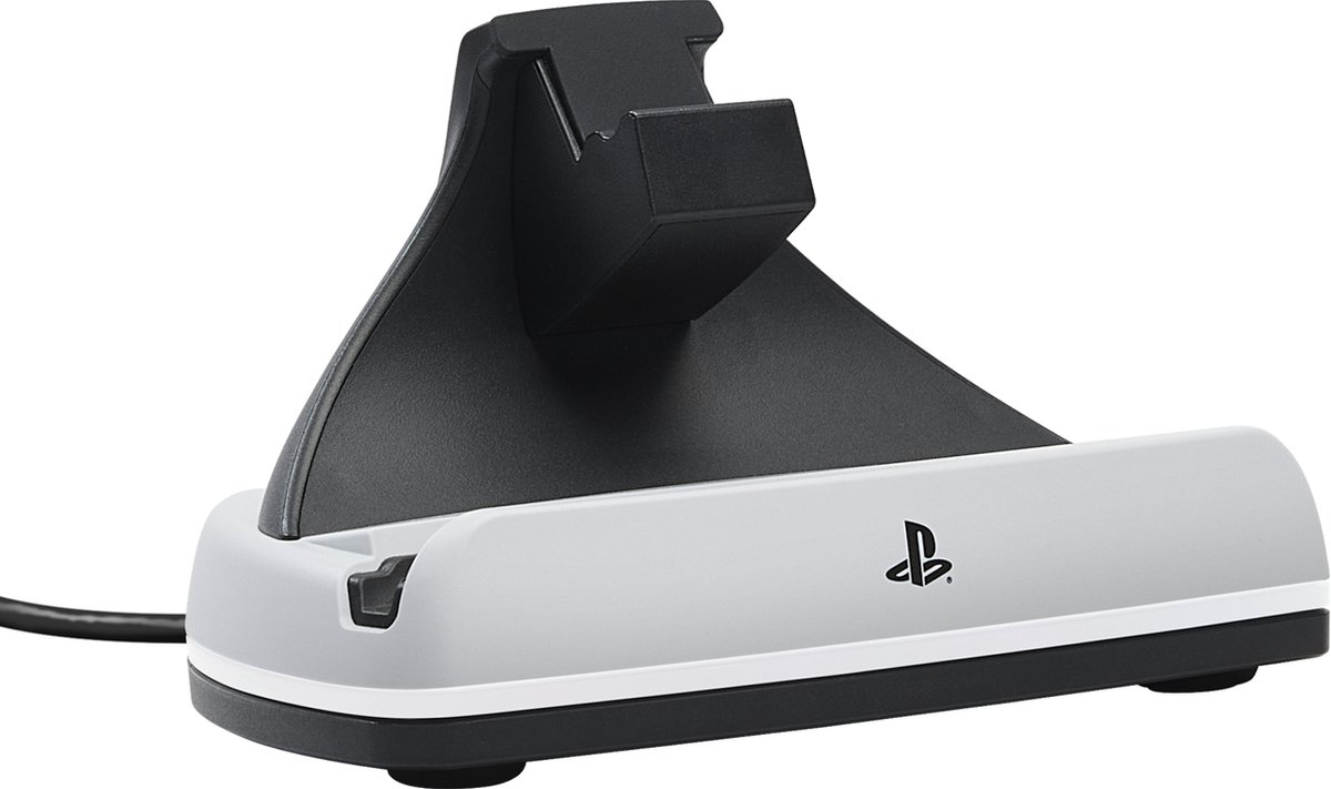 playstation controller, oplaaddock, gaming accessoire, zwart wit, logo