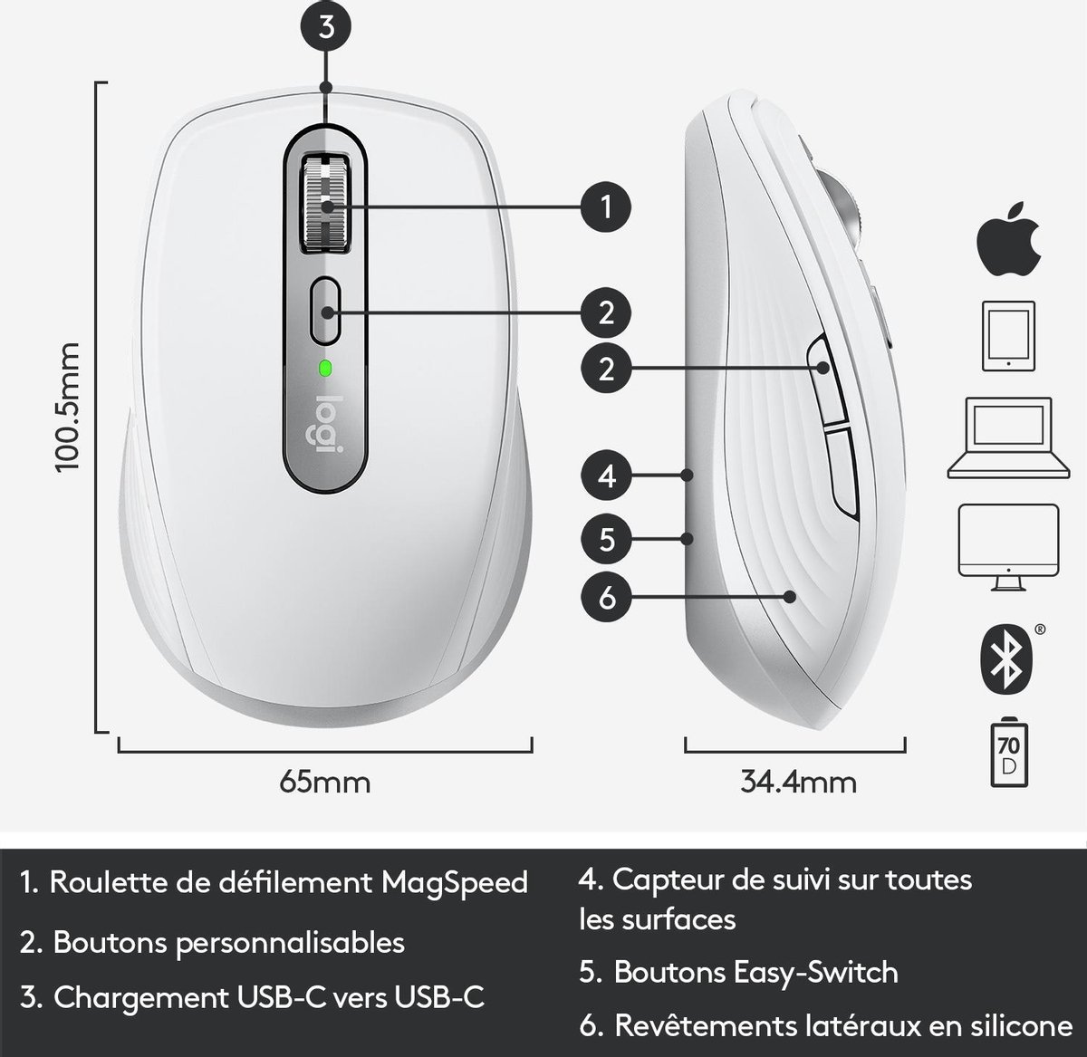 Logitech MX Anywhere 3 for Mac - Pale Grey