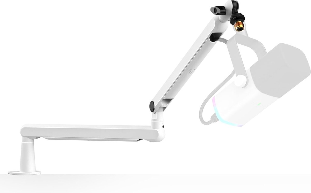 monitorarm, articulating-arm, desk-lamp, white, LED-light