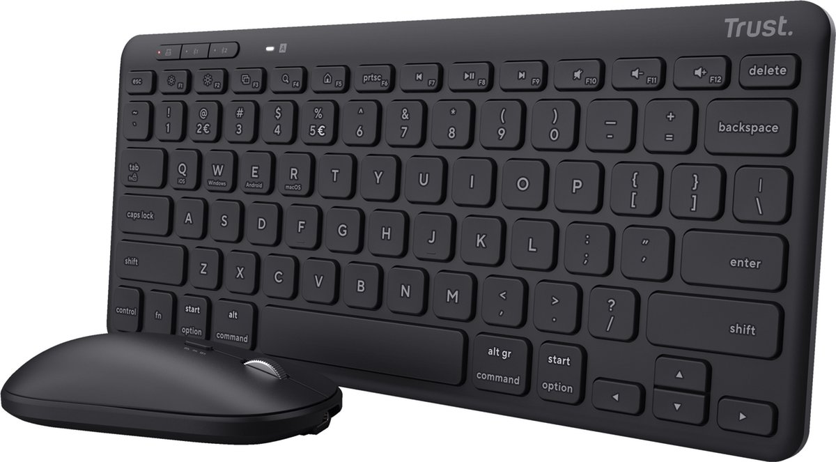 Trust Lyra - Draadloos Toetsenbord en Muis - Multi connect - Qwerty US - Zwart