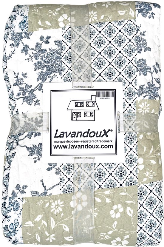 kussenhoes, dekbedovertrek, patchwork, katoen, blauw-wit
