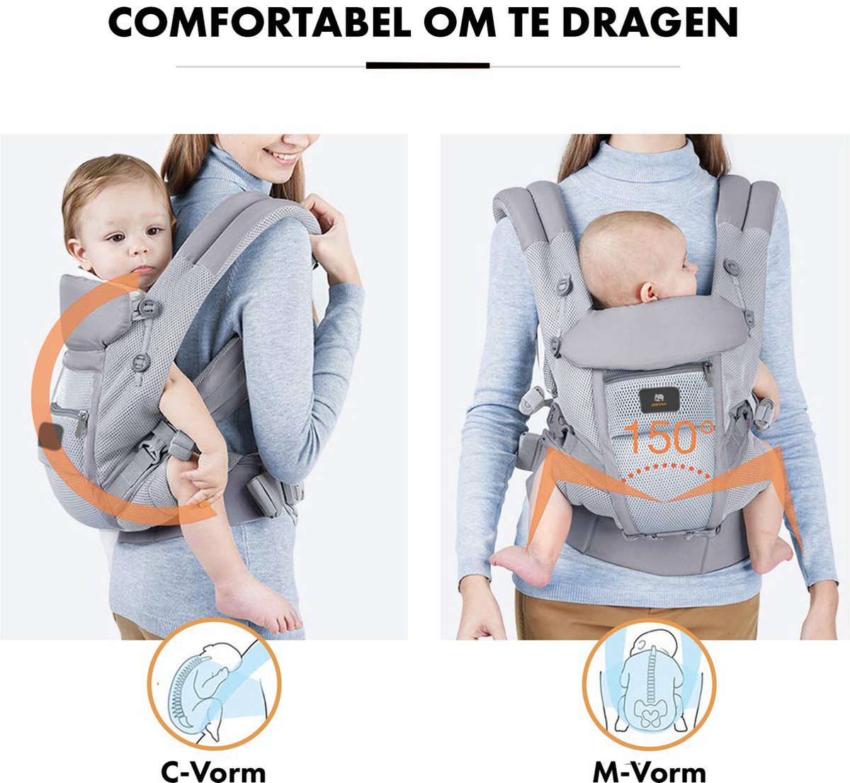 Deryan Ergonomische Draagzak - Buikdrager 4-in-1 Grijs