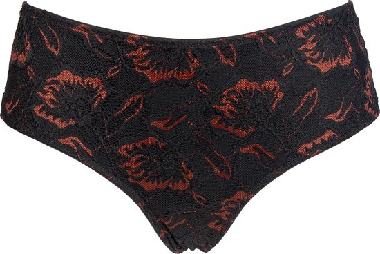 bikini bottom, swimwear, black, floral pattern, high-waist