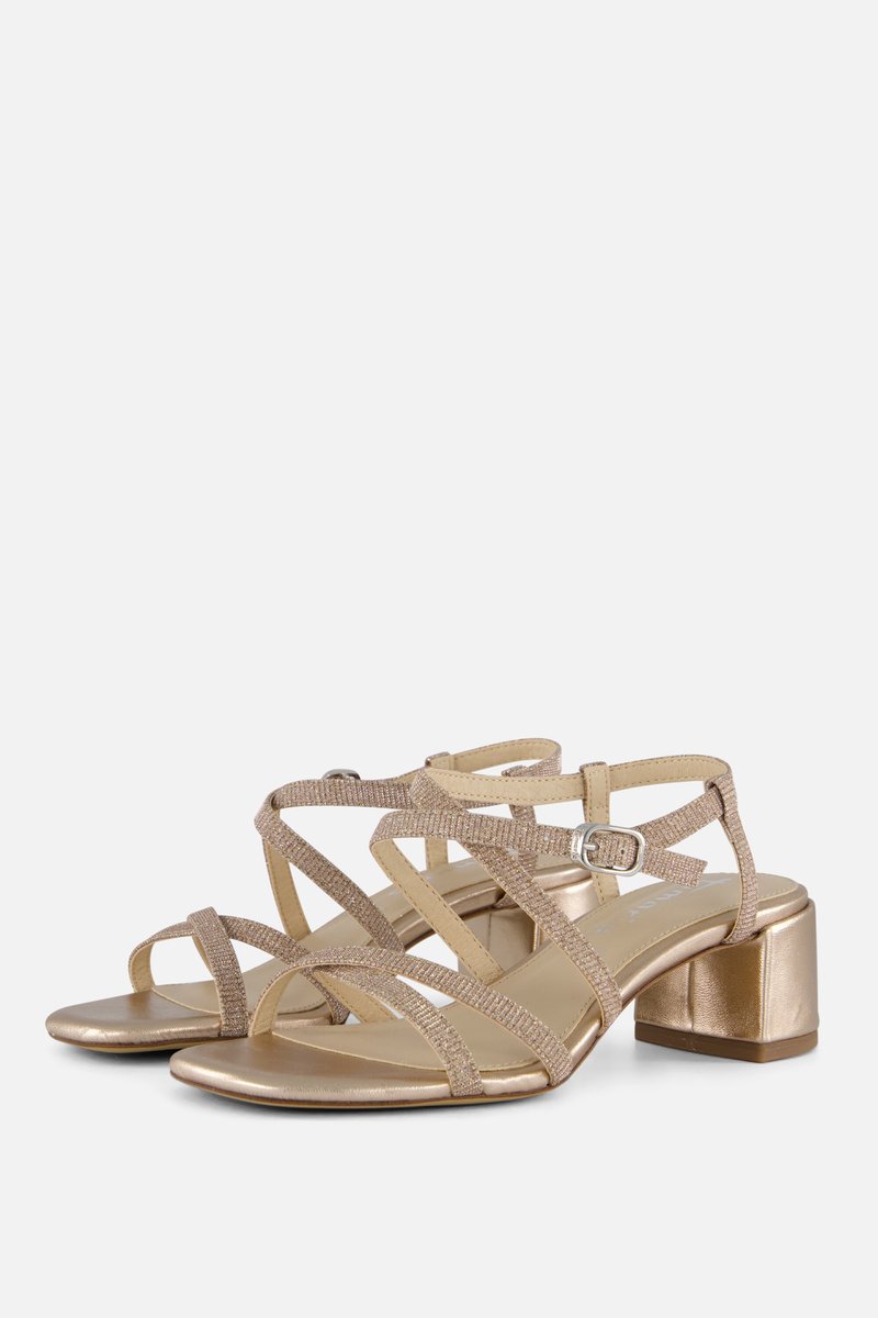 sandalen, sandalen met hak, gouden kleur, strappy sandalen, middelhoge hak
