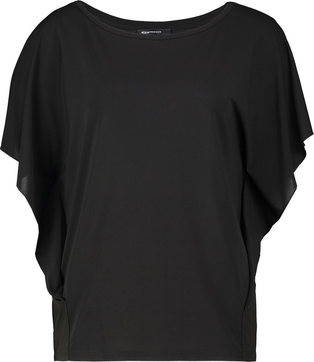 top, zwart, korte mouwen, gedrapeerd, blouse