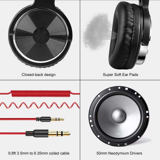 OneOdio Pro10 - koptelefoon met microfoon - inklapbaar - muziek|studio|DJ (zwart)
