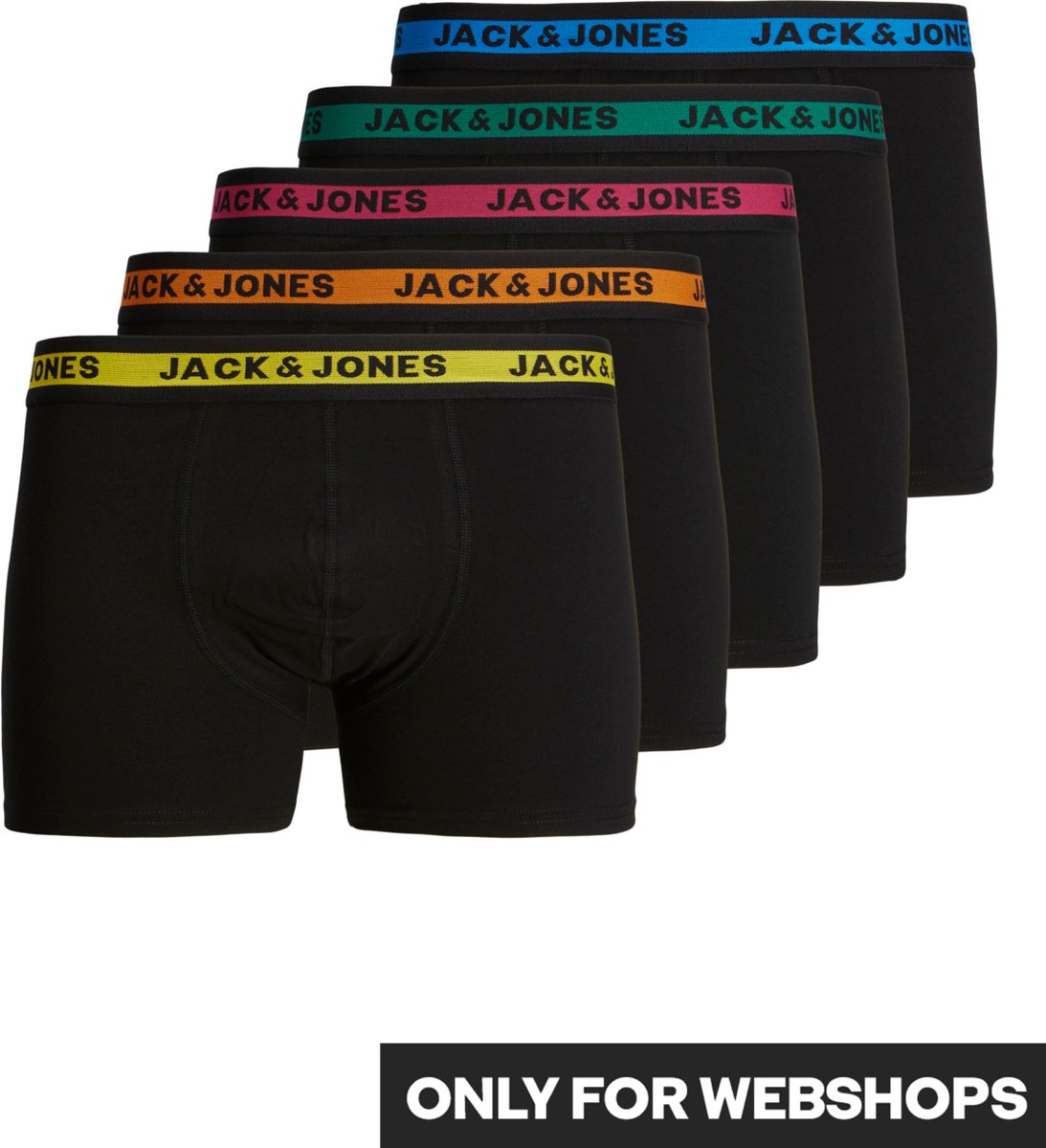 boxer shorts, zwart, riemband elastiek, multicolor riem, 5-pack