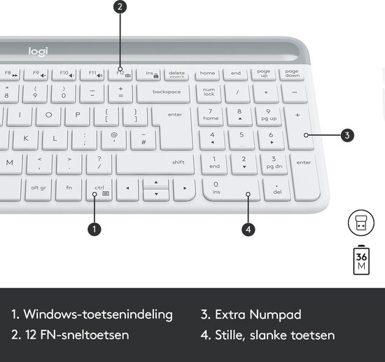 Logitech MK470 Slim Combo - Draadloos toetsenbord en muis - Wit - QWERTY