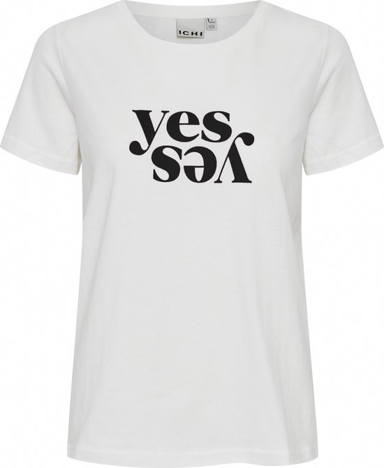 t-shirt, wit, grafische print, Korte mouwen, Yes/No tekstafdruk