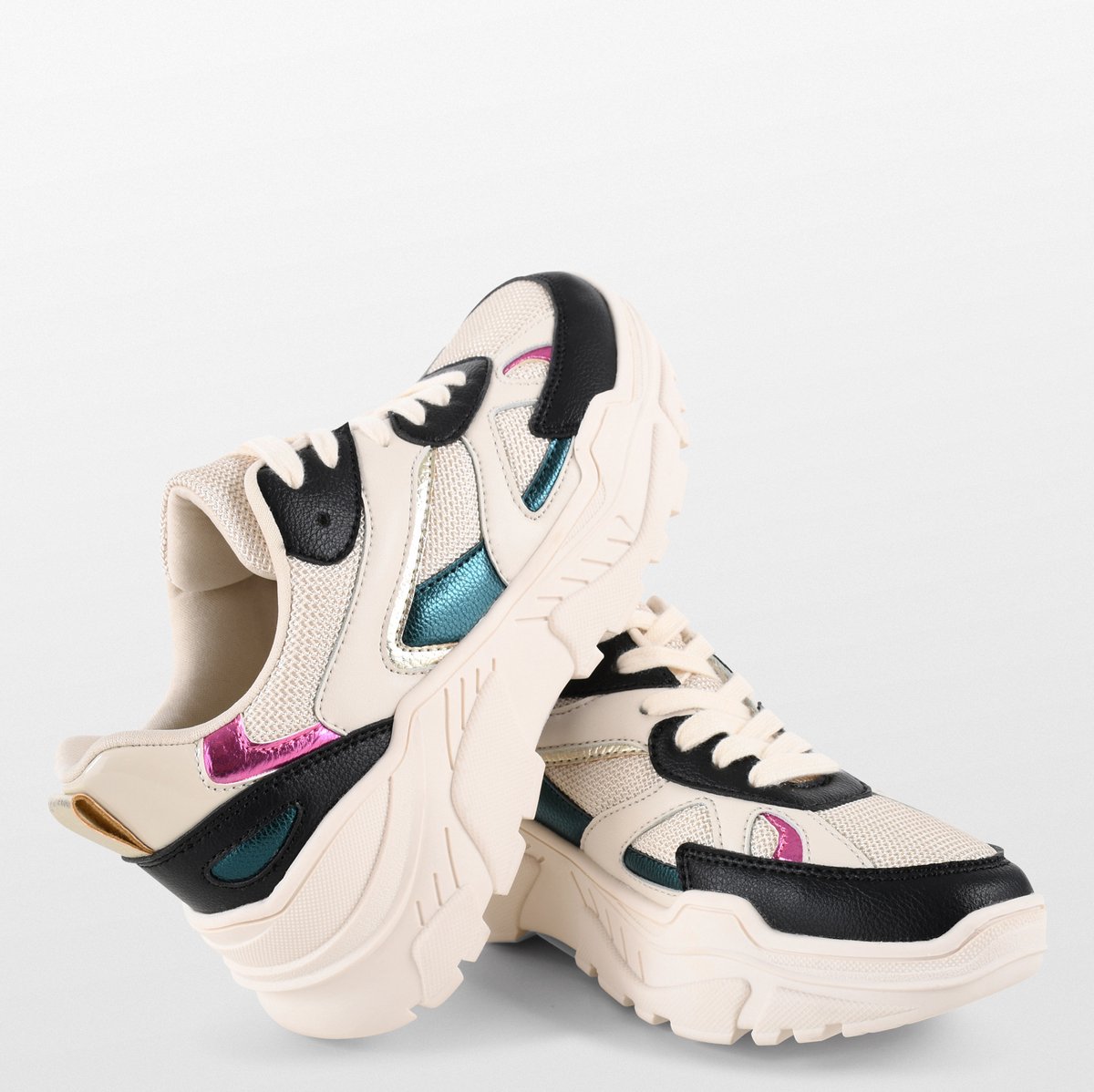 sneaker, sportschoen, chunkysole, multikleur, mesh