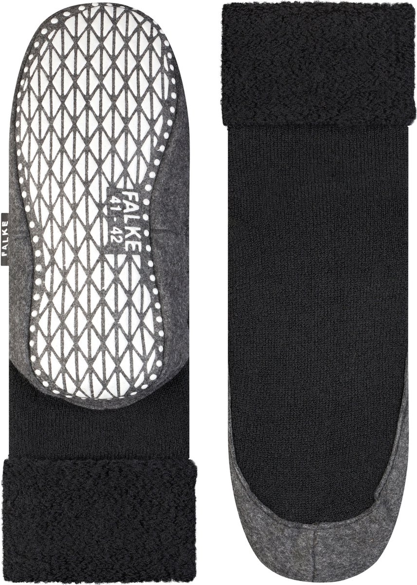FALKE - Maat 39-40 -antislip noppen merinowol huissokken pantoffels heren zwart