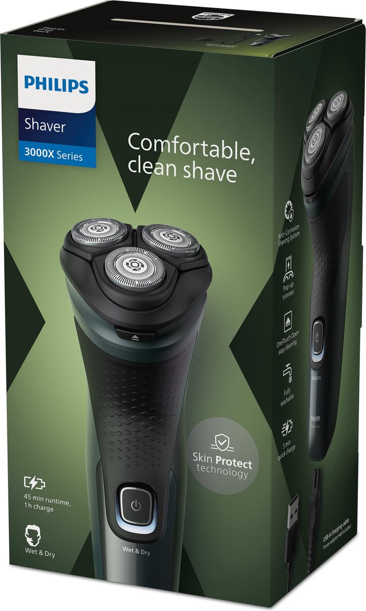 Philips Shaver Series 3000X - X3052/00 - Scheerapparaat Voor Mannen - Donkergroen