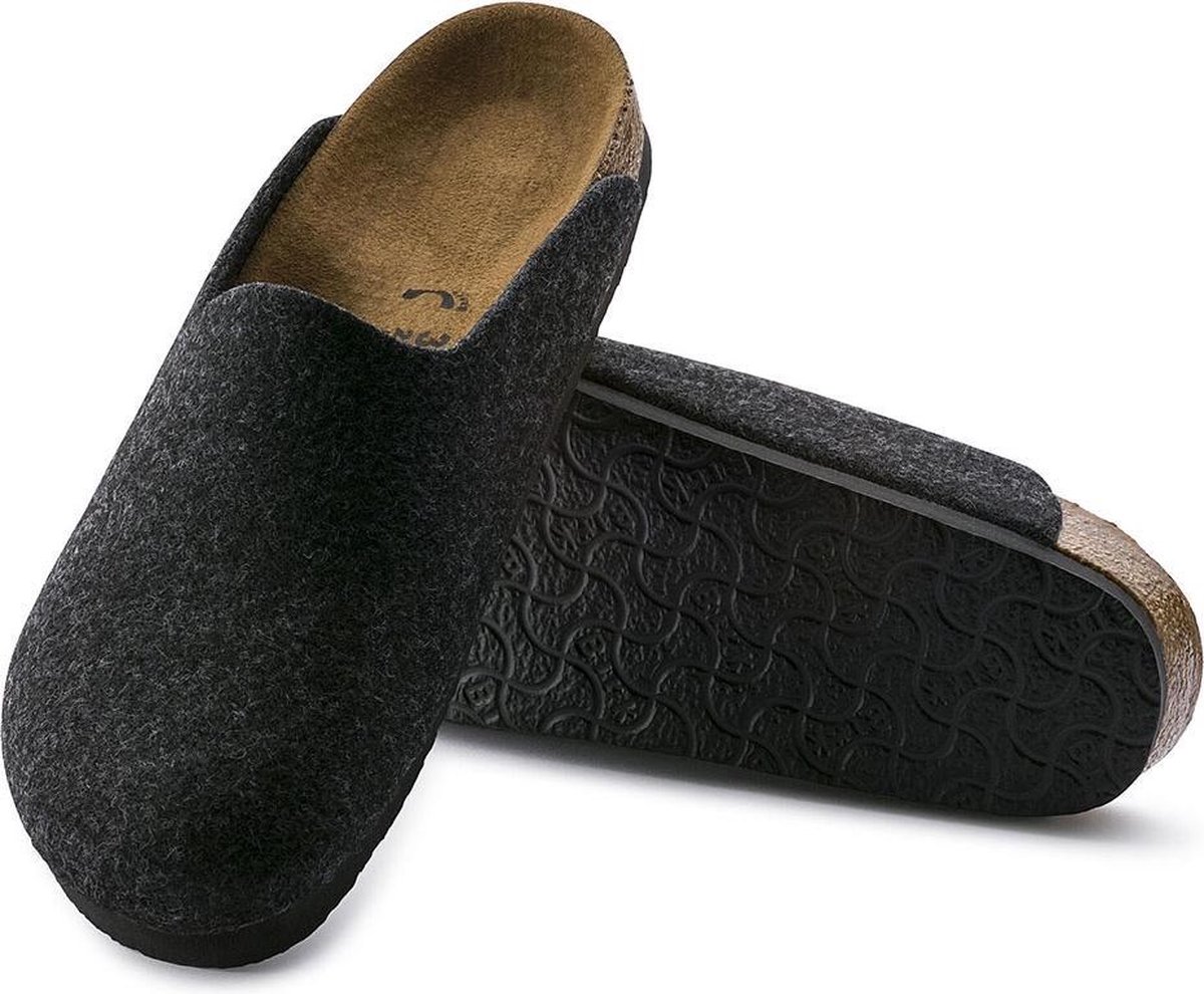 Birkenstock - Maat 44 - Amsterdam Anthracite narrow VEG Felt Wooly Home Heren Pantoffels - Antraciet