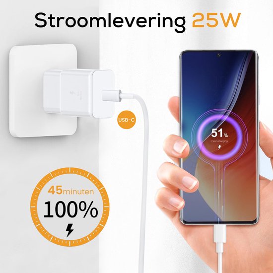 Golden Sound 25W Super Snellader - Power adapter - 1 meter USB-C kabel - geschikt voor Samsung S21,S