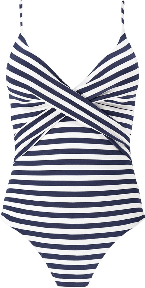 badpak, zwart, navy, strepen, croisé