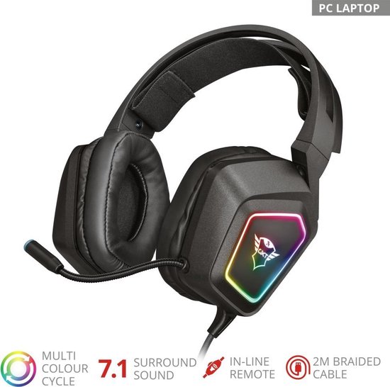 Trust GXT 450 Blizz 7.1 Gaming Headset RGB verlichting PC Surround sound USB Zwart