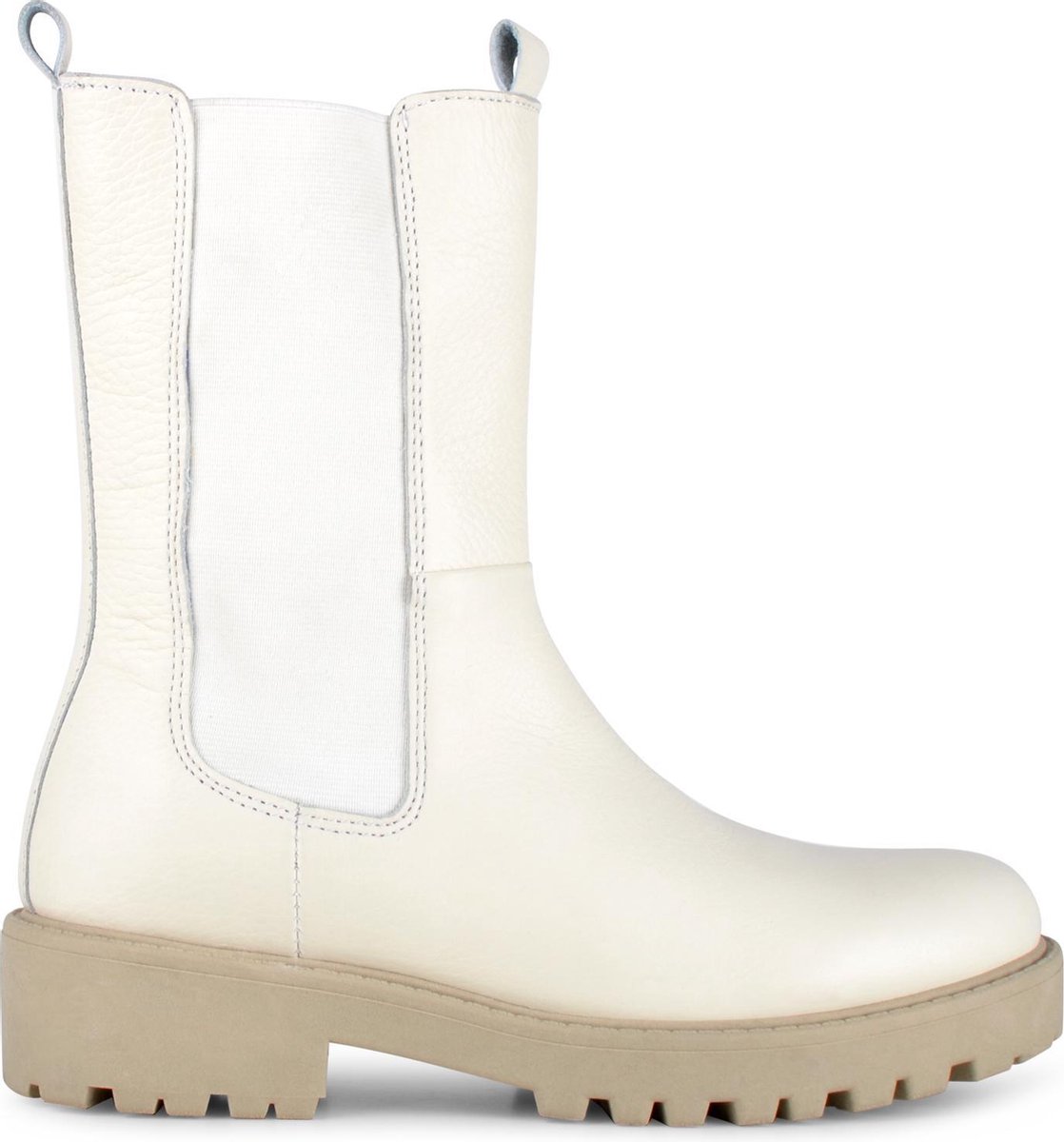 PS Poelman  - Maat 39 - Dames - BOND Leren Chunky Chelsea Enkellaarzen- Wit Crème