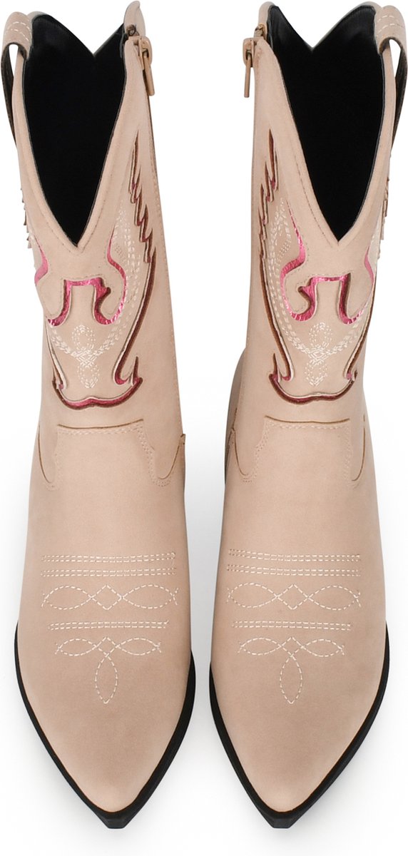 POSH by Poelman - Maat 37 - BIBI Dames Laarzen - Beige met combinatie