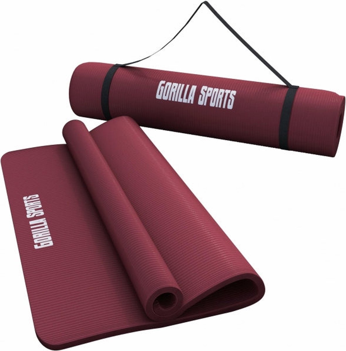 yoga mat, fitness mat, textured surface, red, carrying strap