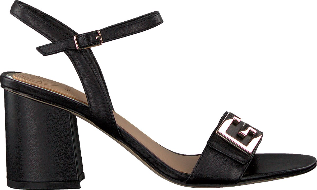 sandal, hiel, zwart, blokhak, enkleband
