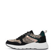 sneaker, leopard-print, mesh, zwart, witte zool