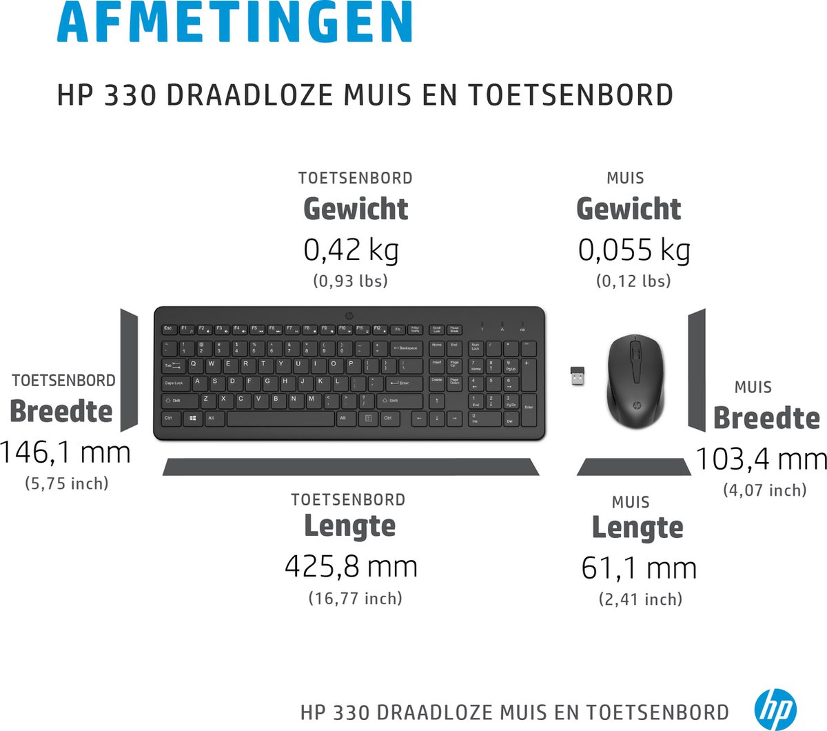HP330 - Draadloze Muis en Toetsenbord - Azerty - Zwart