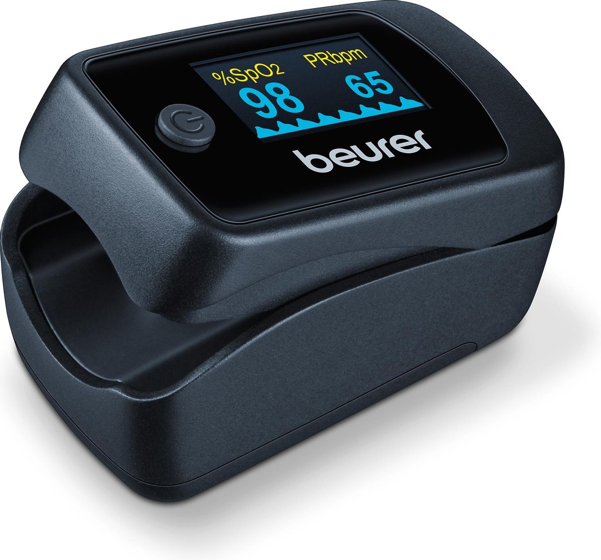 pulse-oximeter, vinger-pols, compact, digitaal-scherm, blauw-grijs
