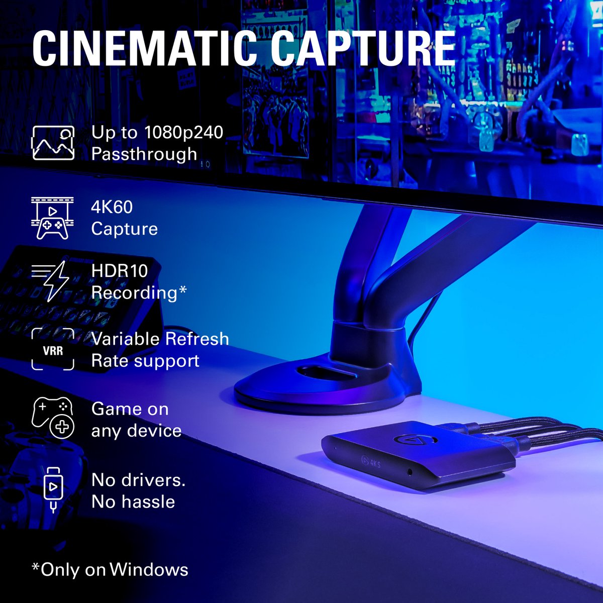 Elgato 4K S - Game Capture Card - PS5, Xbox series X|S, Nintendo Switch 2, PC, Mac, Iphone