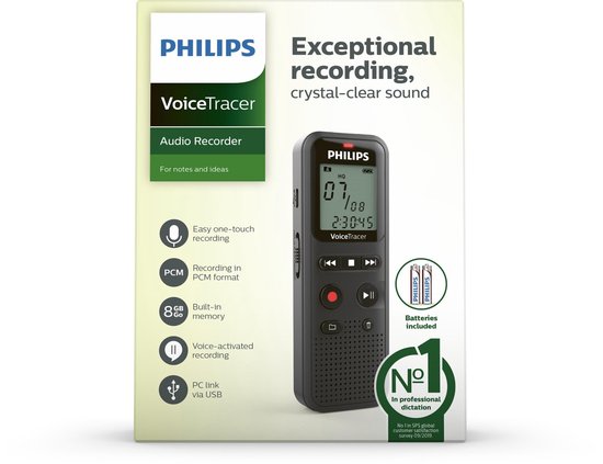 audio recorder, digitale recorder, Philips, VoiceTracer, ingebouwde geheugen