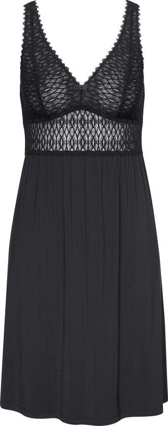 nachtjapon, nachtjapon met kant, kokerjurk, zwarte lace, spaghetti band