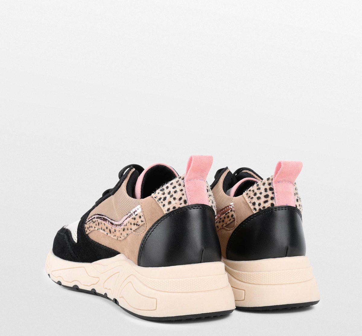 PS Poelman - Maat 37 - Dames - CAROCEL Imitatie Leren Suedè PU Runner Sneakers met Beige Profielzool
