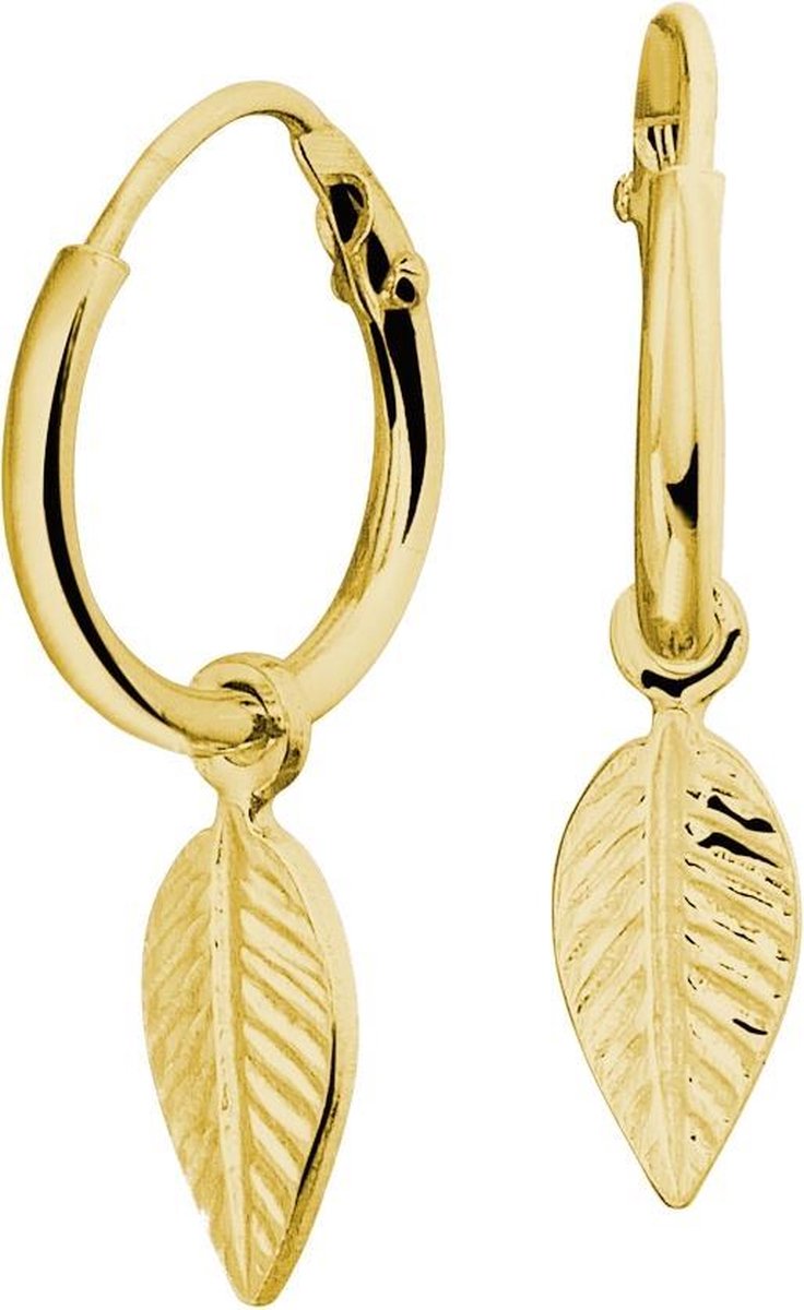 oorbellen, goud, ringoor, hangertje, leefblad