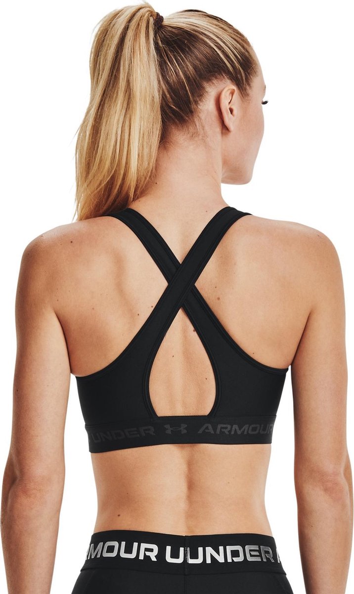 Under Armour - Maat L - Crossback Mid Bra-BLK Dames Sportbeha - Zwart - Jet Grijs