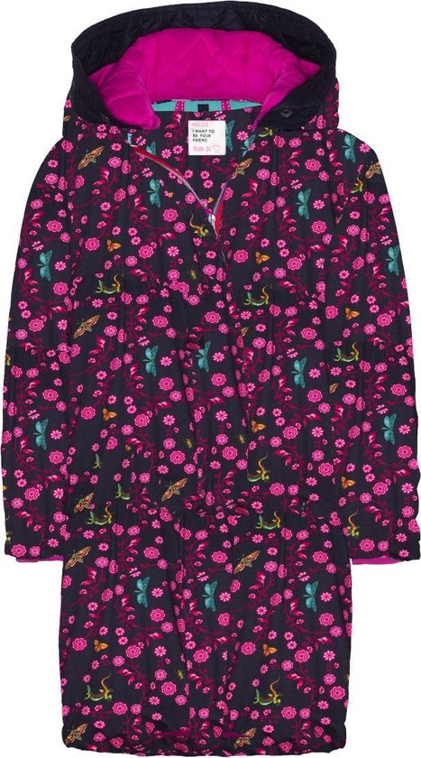 Mim-pi - Maat 98 - Meisjes Winterjas - Zwart met multicolor