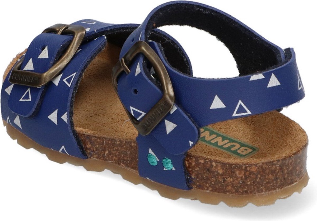 Bunnies JR - maat 21- Bonny Beach Jongens Sandalen - Blauw/Print - Leer - Gesp