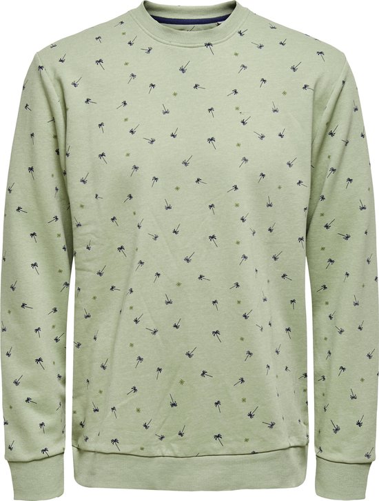 sweatshirt, langermals, palmboompatroon, groen, kraag