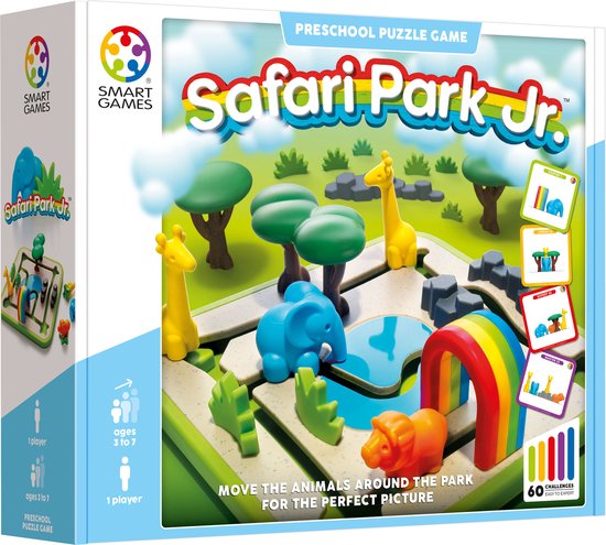SmartGames - Safari Park Jr. - 60 opdrachten - educatief spel voor kleuters - Olifant, Giraffen en L