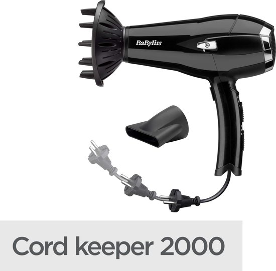 BaByliss Cordkeeper 2000 D374DE - Föhn - DC motor - 1,95m intrekkend snoer - Diffuser - Ionisch