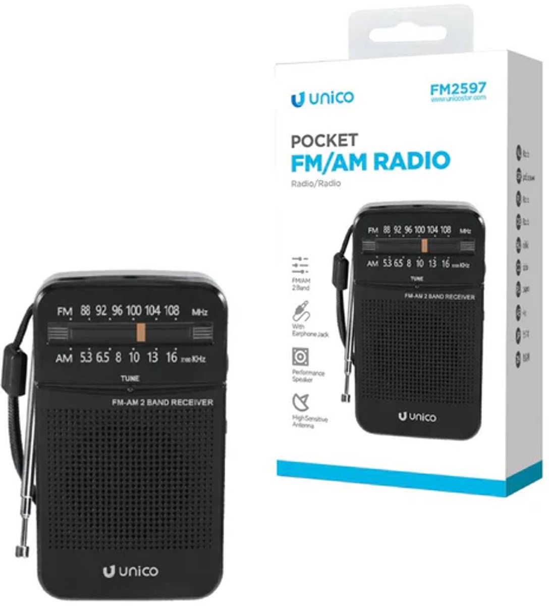 radio, FM/AM, pocket radio, antenna, speaker